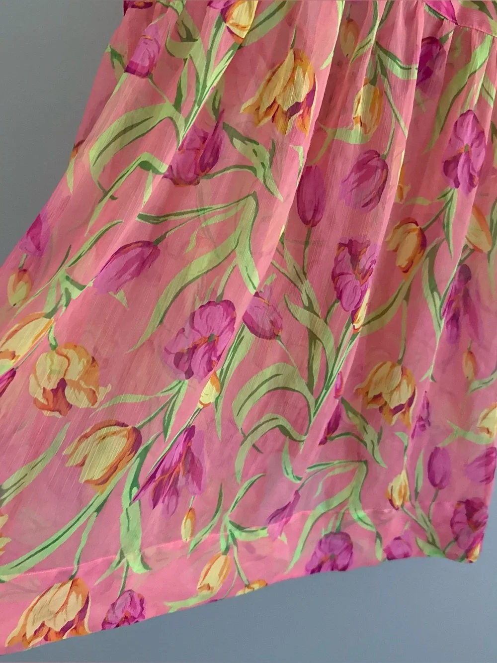 Betsey Johnson Intimates Vintage Peach Sheer Tulip Print Babydoll Lingerie Large